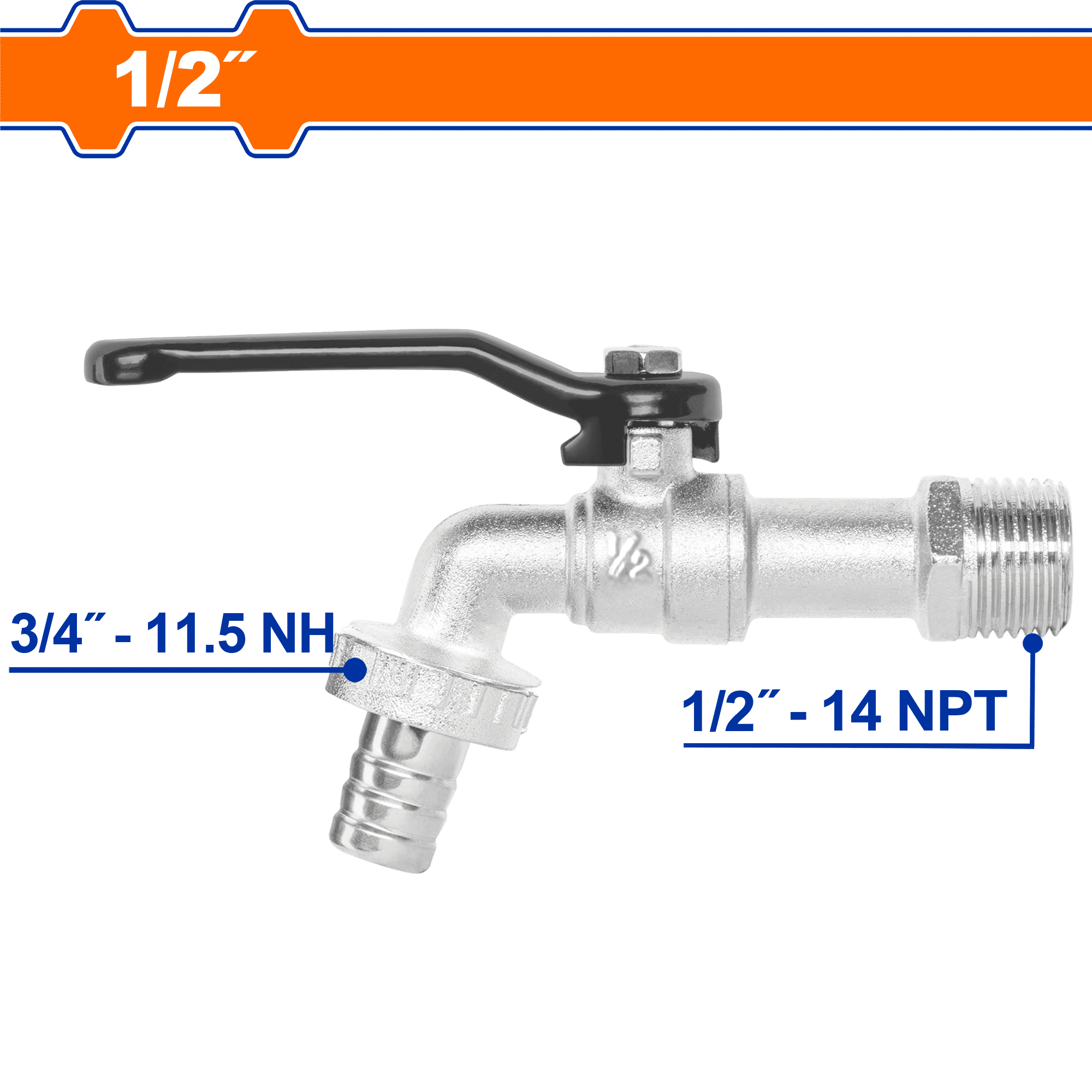 WADFOW Bibcock Valve 1/2″ 13mm, Nickel-Plated Metal Body, Zinc Ball Valve