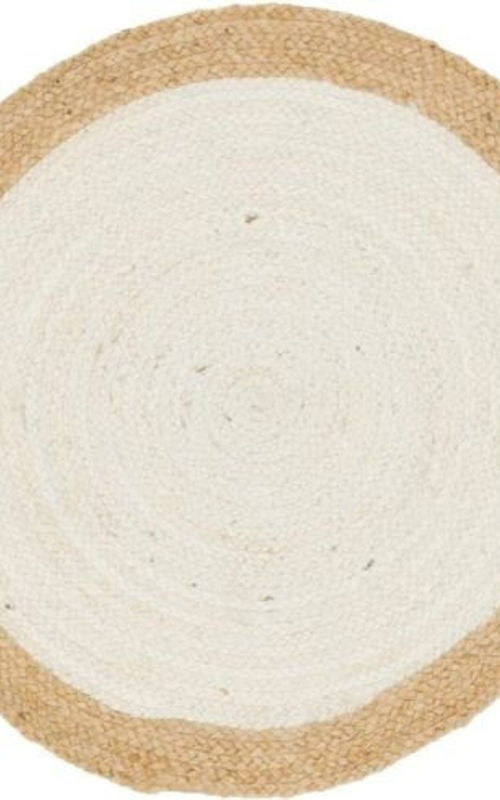 Handmade Natural Jute White Round Area Rug with Natural Border – Eco-Friendly Braided Area Rug Floor Carpet