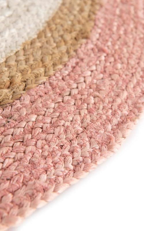 Pink & White Border Oval Jute Rug | Handmade Natural Fiber Area Rug for Living Room & Bedroom