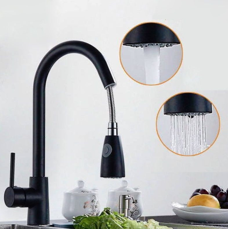 Kitchen Pull-out Faucet, Style:Stainless Steel Black Stainless Steel Black
