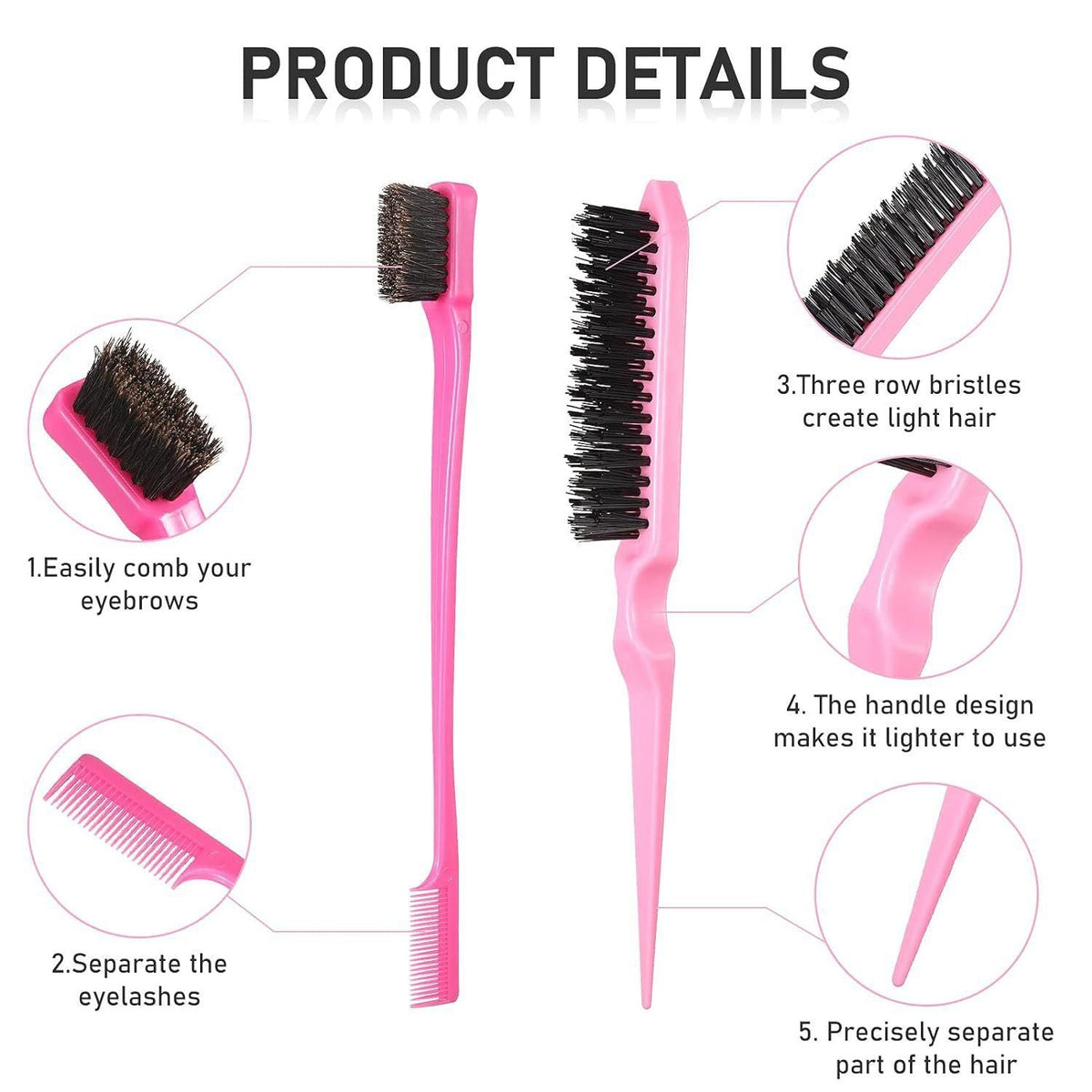 7Pcs Pink Hair Styling & Highlighting Comb Kit