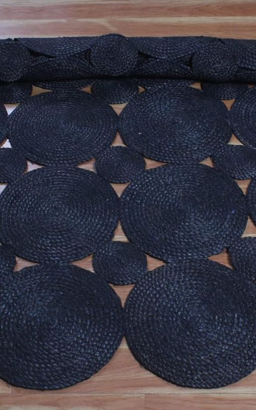 Handmade Braided Black Tikki Design Handmade Jute Area Rug,Floor Carpet Rug