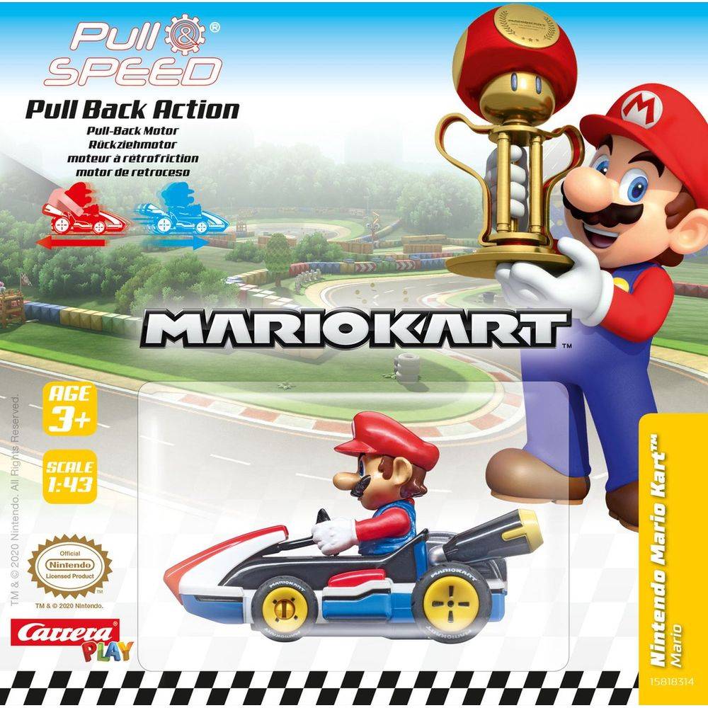 Carrera Pull N Speed Nintendo Mario Kart Mario Pull-Back Action Motor Car 1:43, Green/Blue, 3+ years
