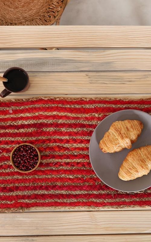 Indian Handmade Red Stripe Jute  Dining Table Runner