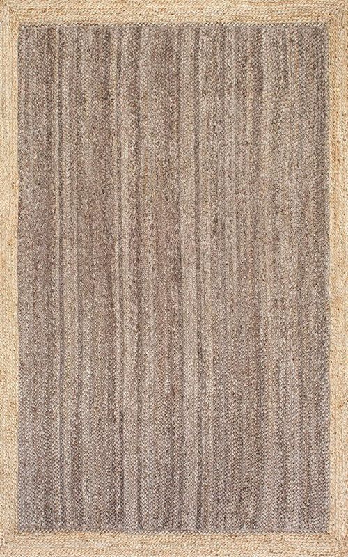 Handmade Braided Natural Jute Inner Grey With Natural Border Border Floor Area Runner Rug