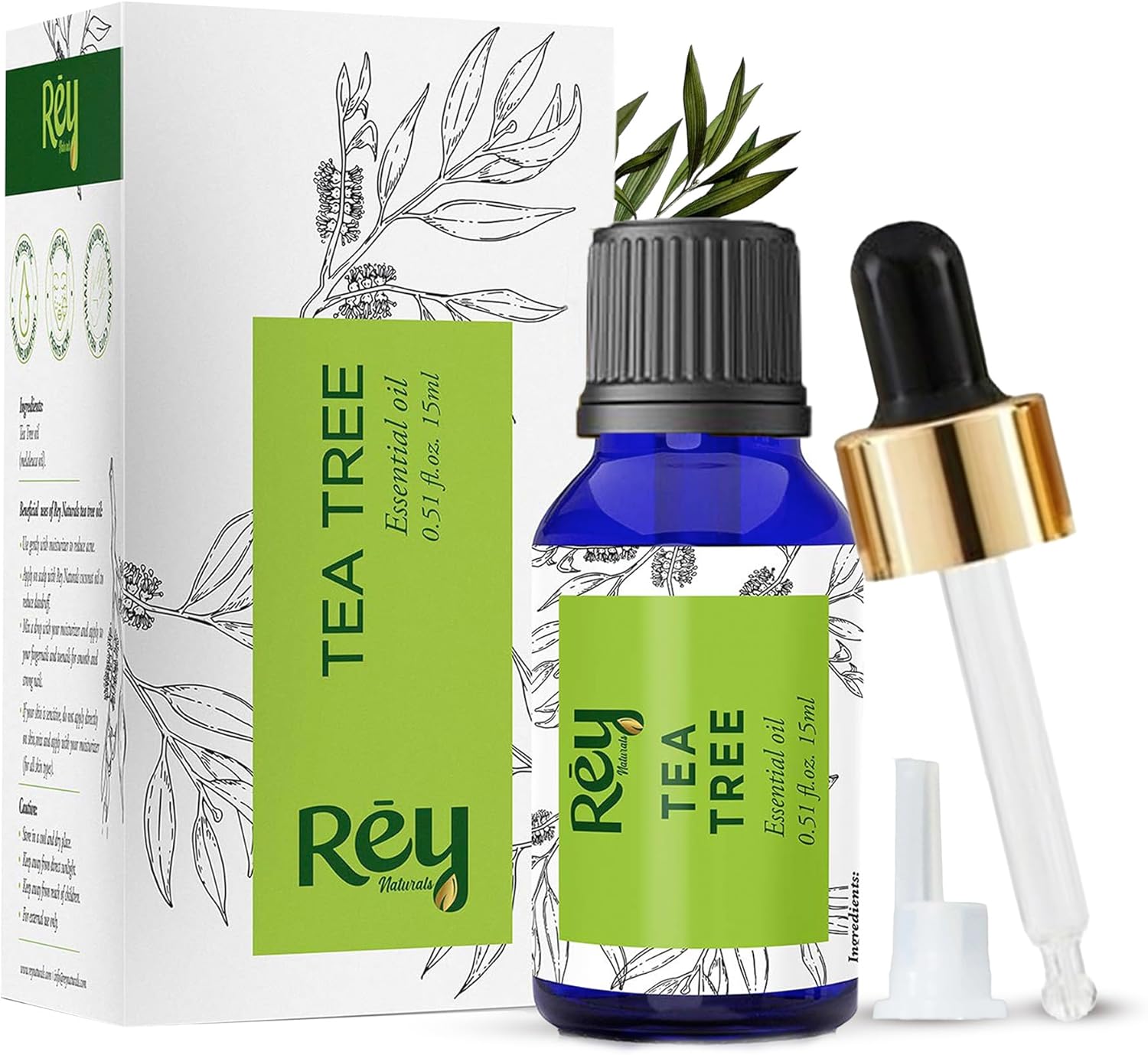 Rey Naturals Tea Tree Oil | Tea Tree Essential Oil for Hair, Skin and Face Care 15 ml