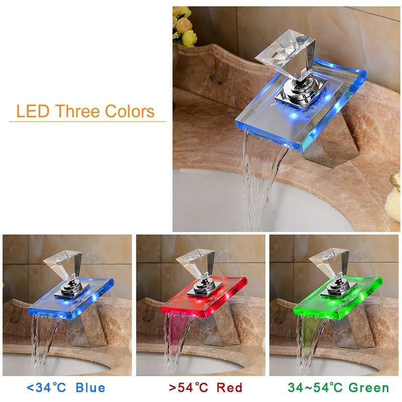 LED Waterfall Faucet Colorful Temperature Control Color-changing Anti-scalding Faucet Color-changing Faucet