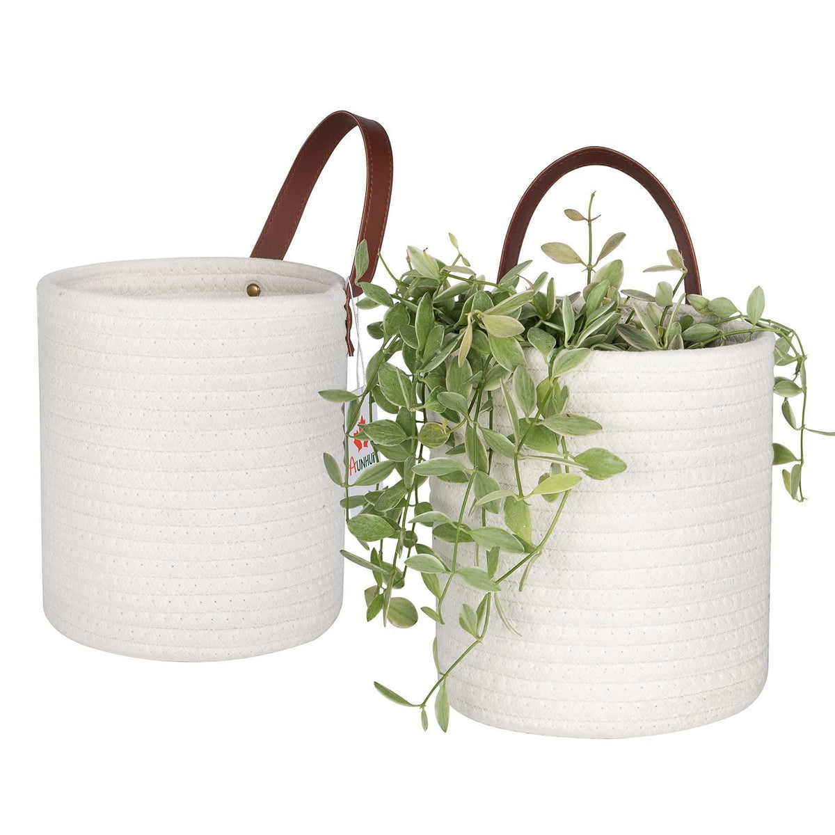 2 Pack Wall Closet Hanging Cotton Rope Storage Baskets