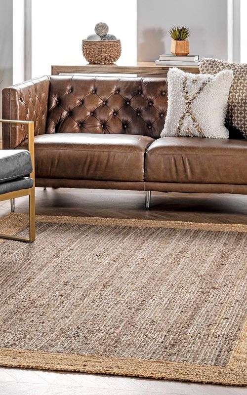 Handmade Braided Natural Jute Inner Grey With Natural Border Border Floor Area Runner Rug