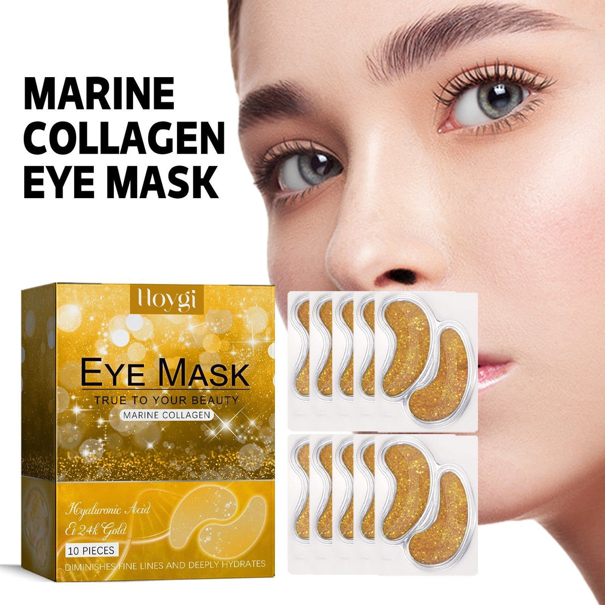 24K Gold Eye Patches, Fade Fine Lines, Dark Circles, Anti-Aging, Moisturizing ,10pcs