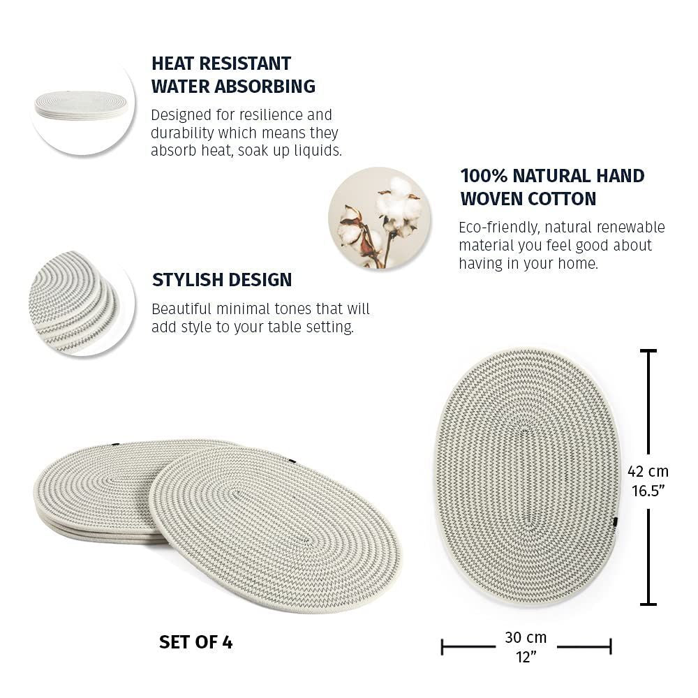Set of 4 Heat Resistant Braided Oval Cloth Placemats for Kitchen