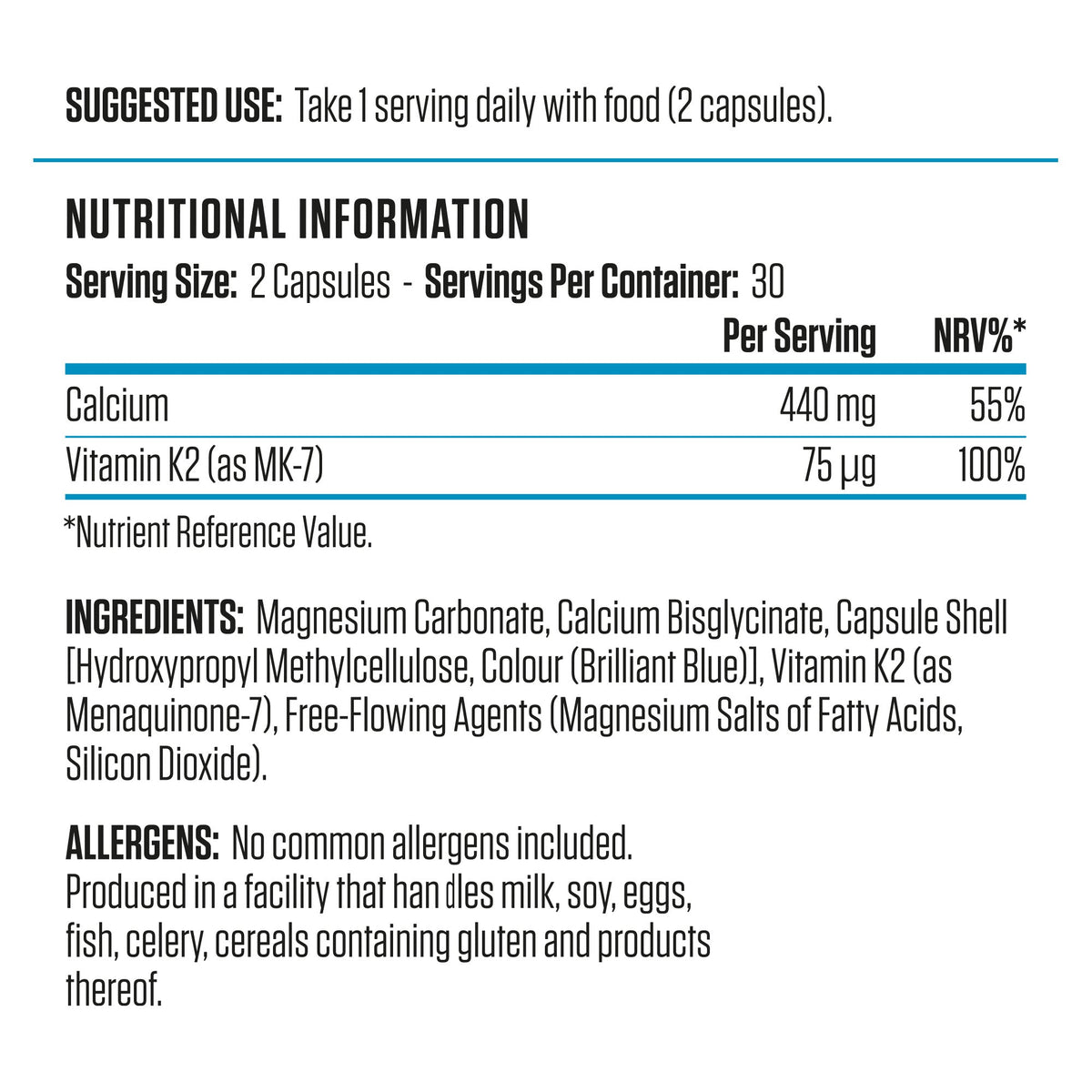 AN CALCIUM & K2 60 CAPSULES