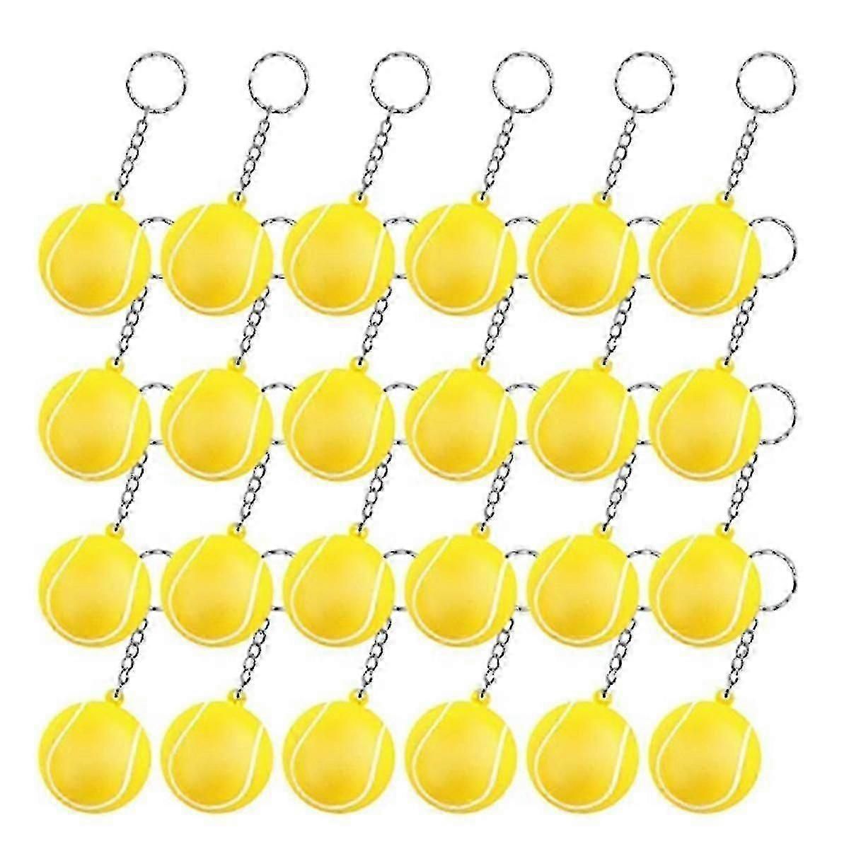 24 Pack Tennis Ball Keychains Mini Stress Relief Sports Ball Carnival Prize Rewards Gifts