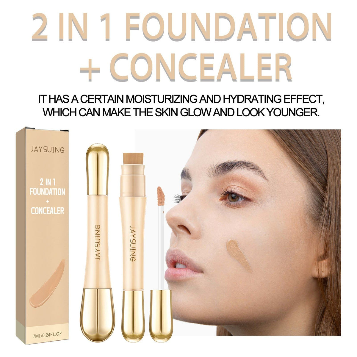 2 in 1 Foundation Concealer, Long Lasting Makeup, Blemish Cover, Natural Glow ,7ml