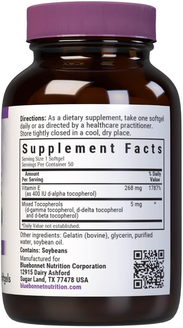 Bluebonnet Nutrition Vitamin E 400 IU 50 Softgels, 50 Servings