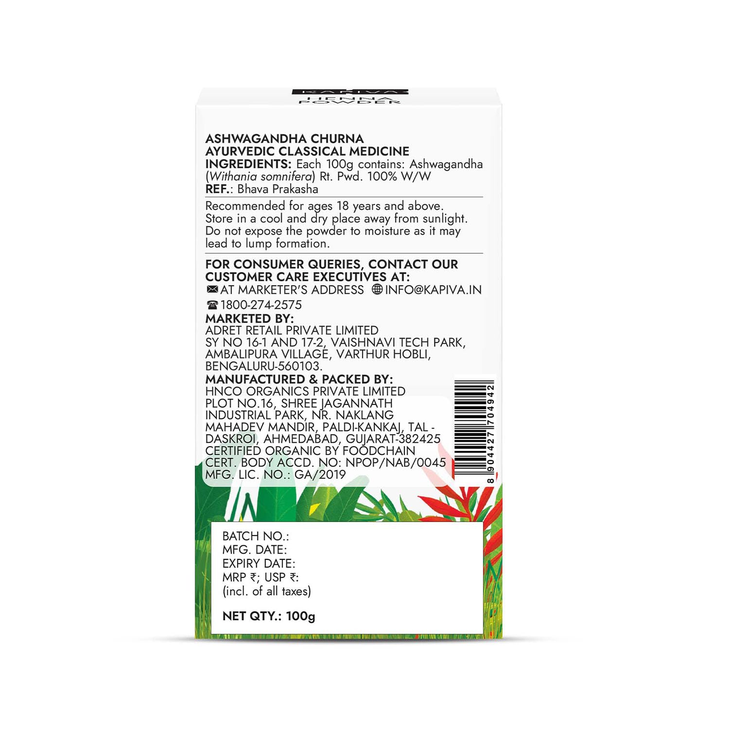 Kapiva Ayur Foods Organic Ashwagandha Powder 100g