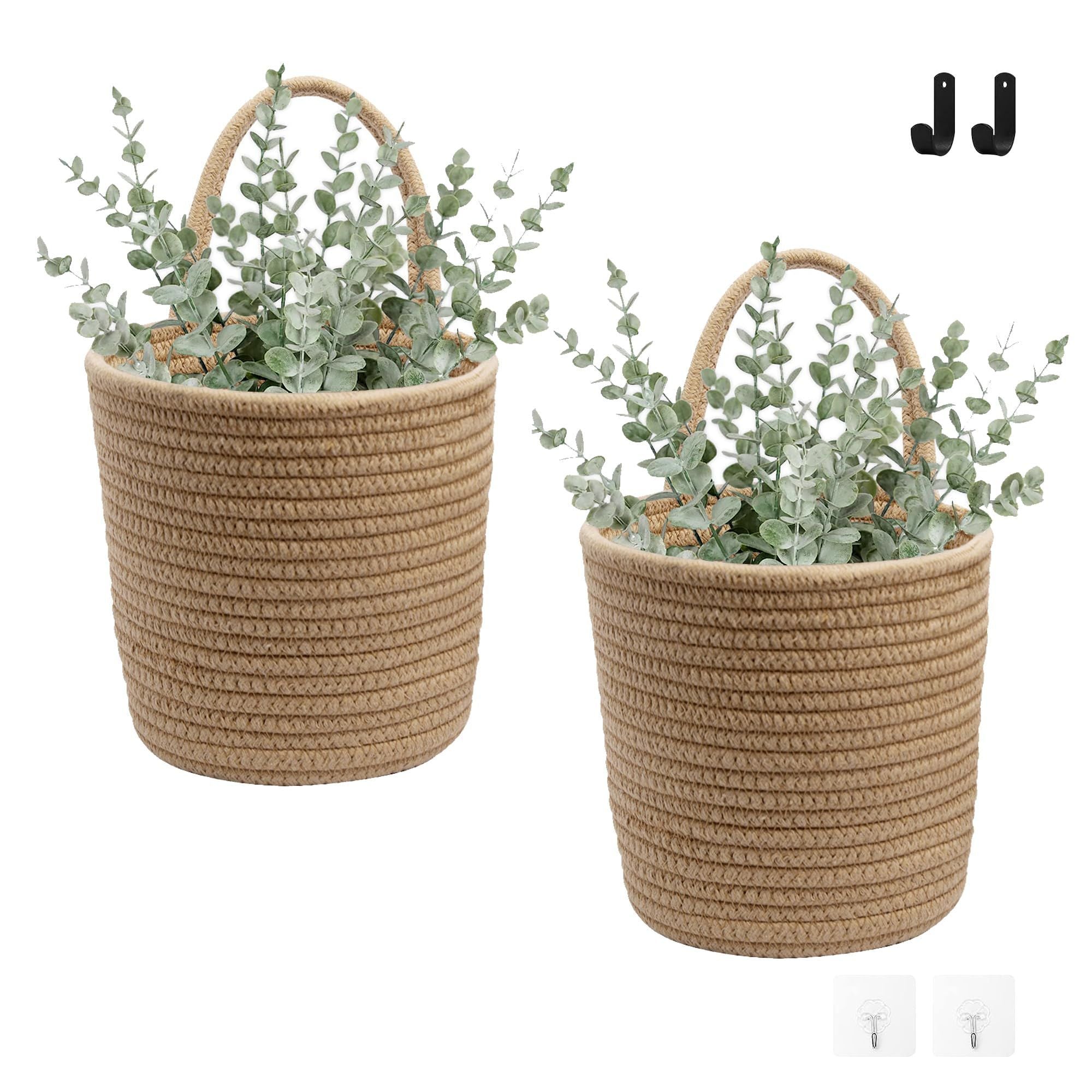 2Pcs 4 hooks Jute Rope Plants Hanging Basket For Deco