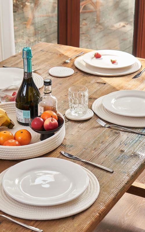 Set of 4 Woven Cotton Rope Round Placemats for Plates