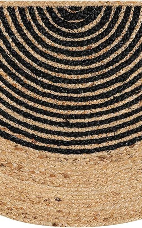 Reversible Braided Doorway Rug Eco-Friendly Half Circle 33" L for All Seasons (Beige/Black)
