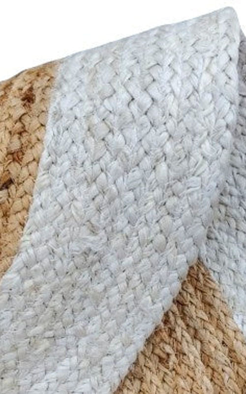 Handmade Natural Jute Round Rug with White Border – Eco Friendly Braided Area Rug for Living Room & Bedroom