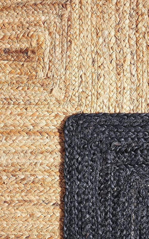 Natural Jute Oval Rug with Bold Black Border | Hand-Woven Modern Rustic Area Rug