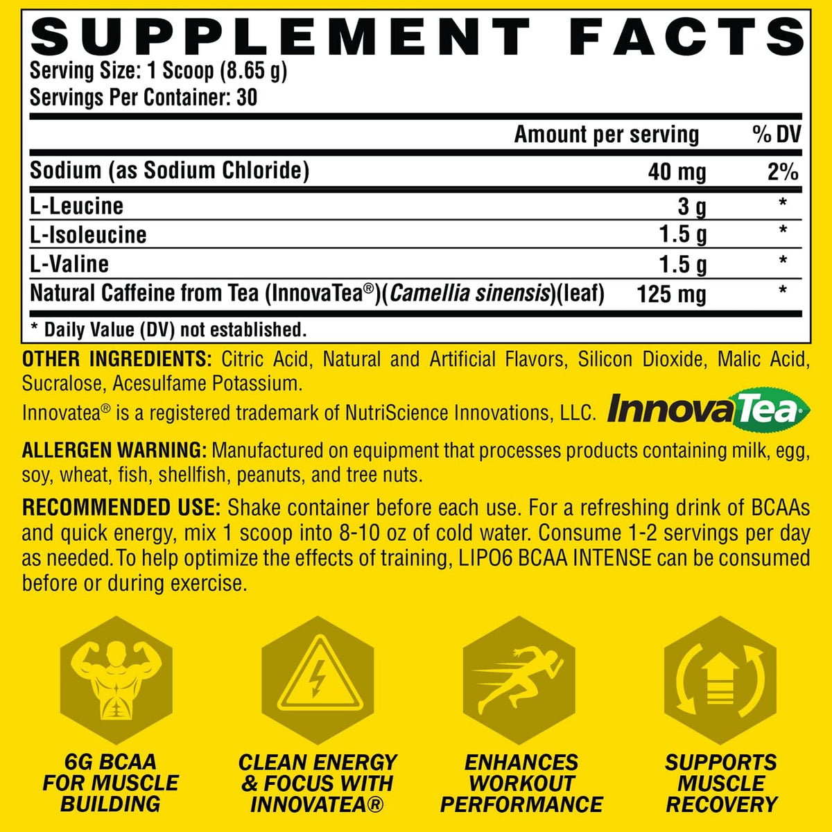 Nutrex Research, Lipo6 Bcaa Intense 30s Fruit Punch 259g