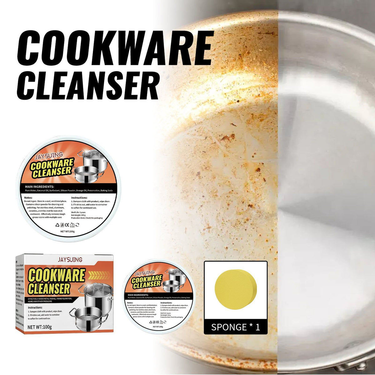 Cookware Cleaner 200g, Rust & Water Stain Remover, Stainless Steel, Kitchen Utensil Cleaner ,200g