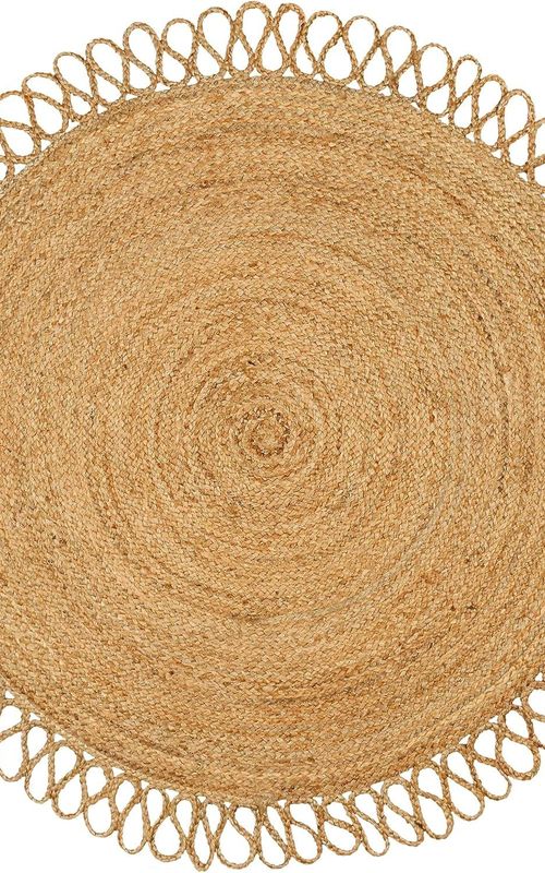 Natural Round Jute Rug with Loop Fringe | Handmade Eco-Friendly Area Rug