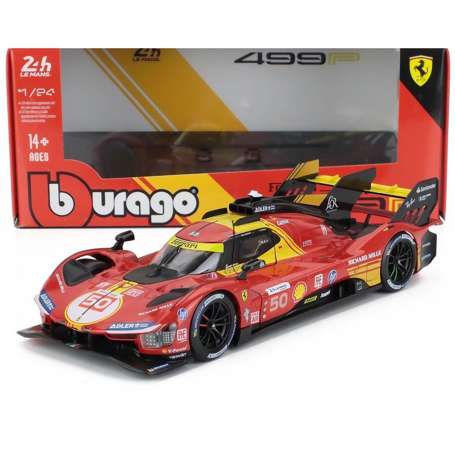 Bburago Racing 24h LeMans Hypercar 2024 Ferrari 499P #50 Antonio Fuoco Die-cast Car (1:24, Red), 14+ years