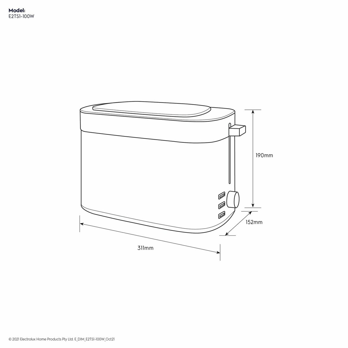 Electrolux Toaster Plastic, 850W, E2TS1-100W