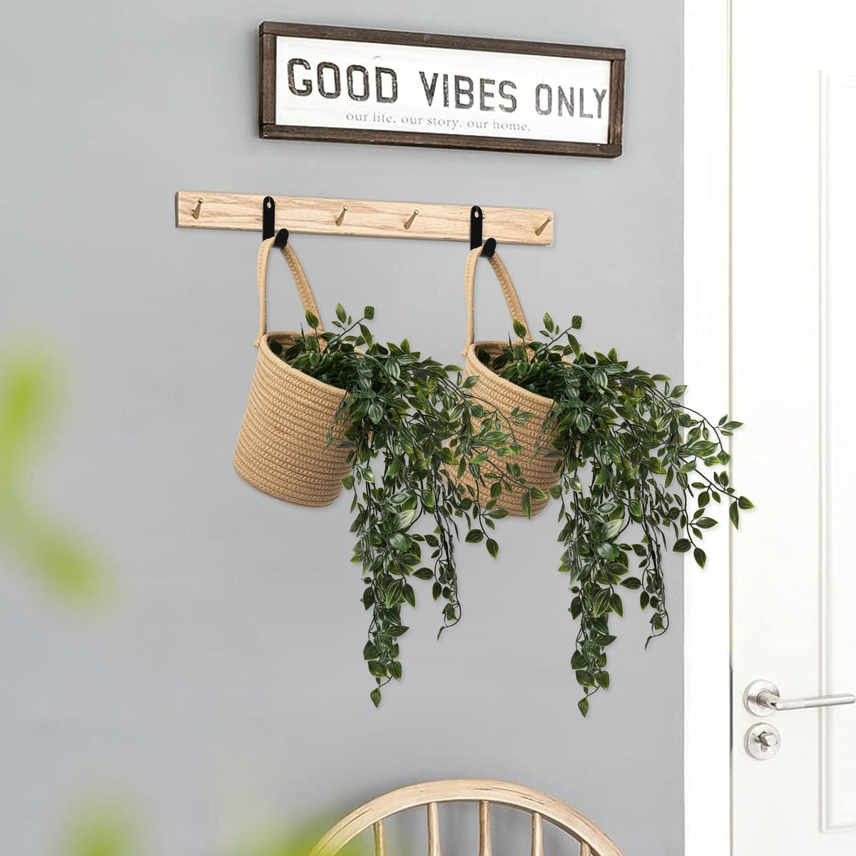 2Pcs 4 hooks Jute Rope Plants Hanging Basket For Deco
