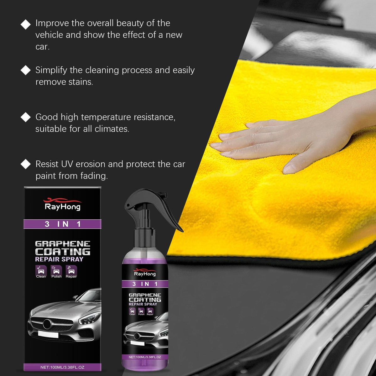 3-in-1 Car Paint Protection Spray, Nano Coating, Waterproof, Anti-Fog, Automotive Supplies ,100ml