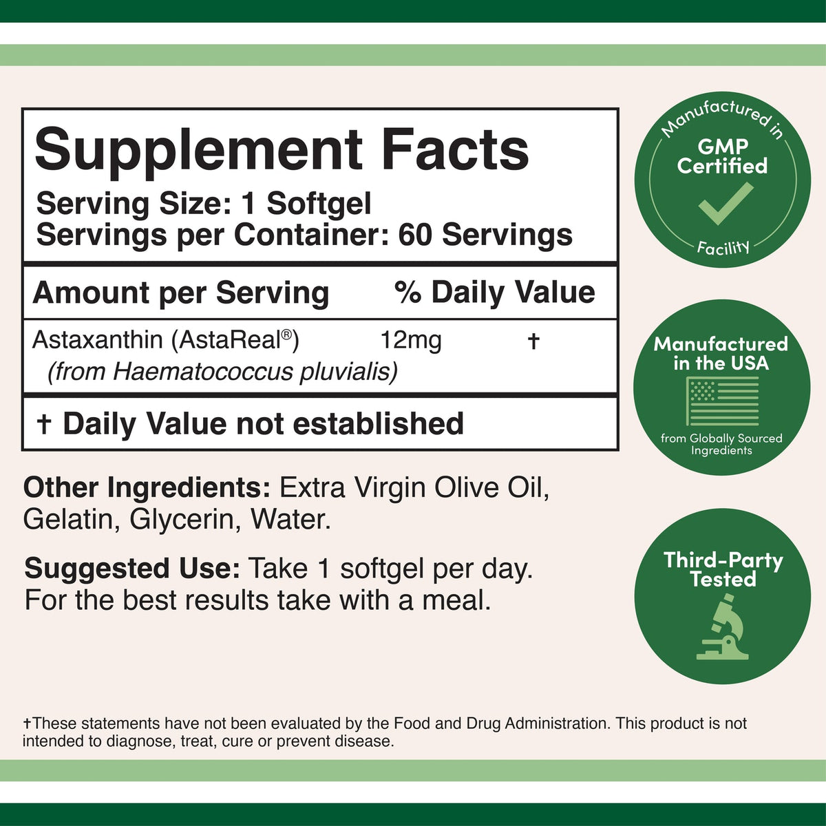 DoubleWood Supplements Astaxanthin (AstaReal) 12mg 60 softgels