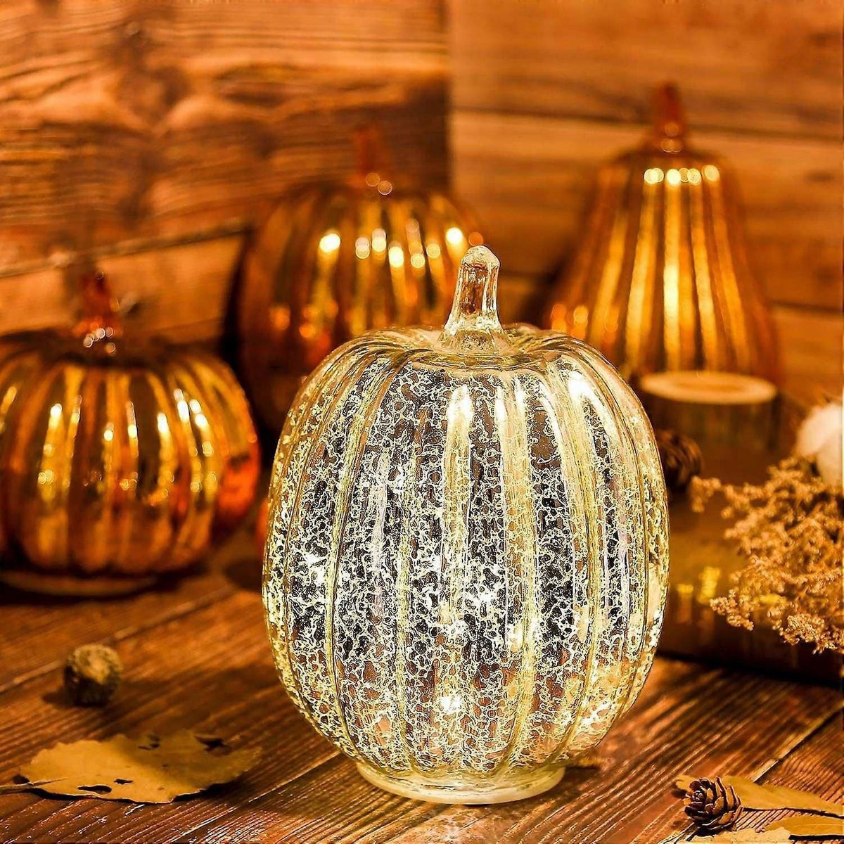 Decorative Mercury Glass Pumpkin Light