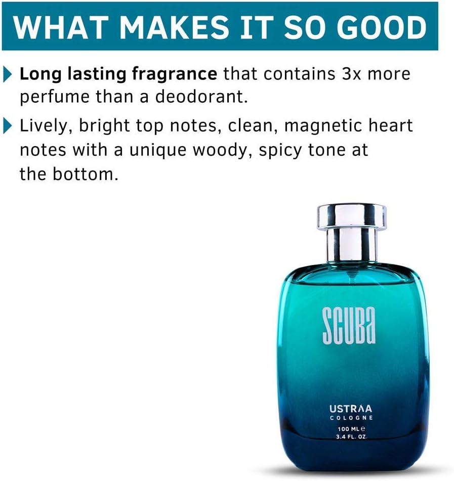 USTRAA Colognes for Men SCUBA Deep and Fresh 100 ml
