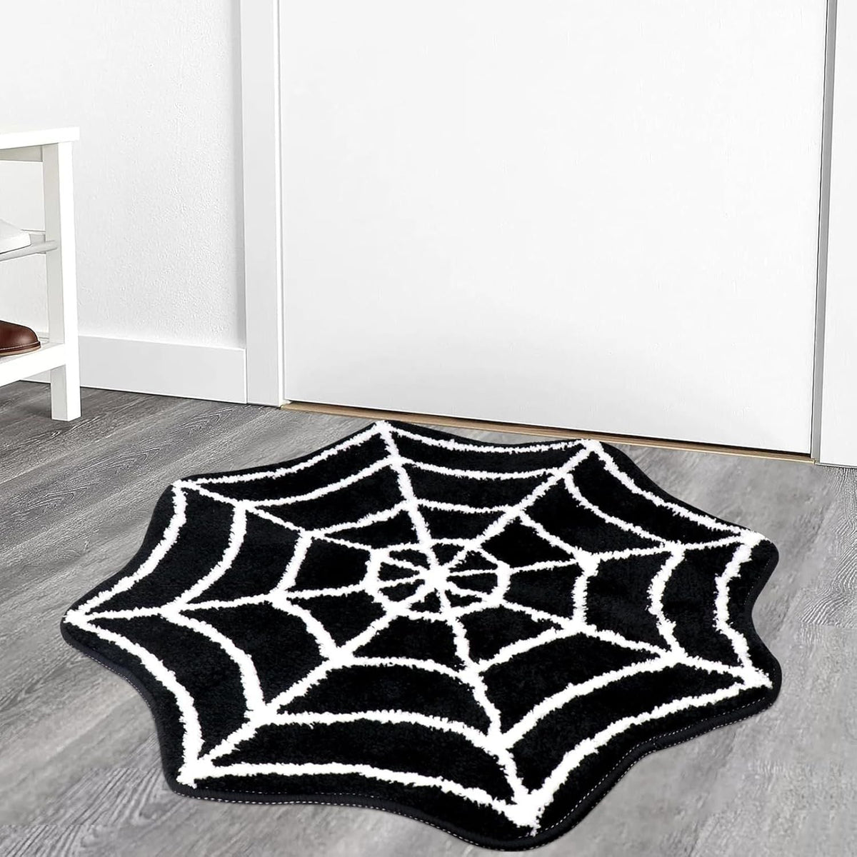 AIESY® Live Beautiful ! Spider Web Bath Mat, Black and White, Non-Slip Halloween Theme Bathroom Rug, Gothic Home Decor (28X28 inch)
