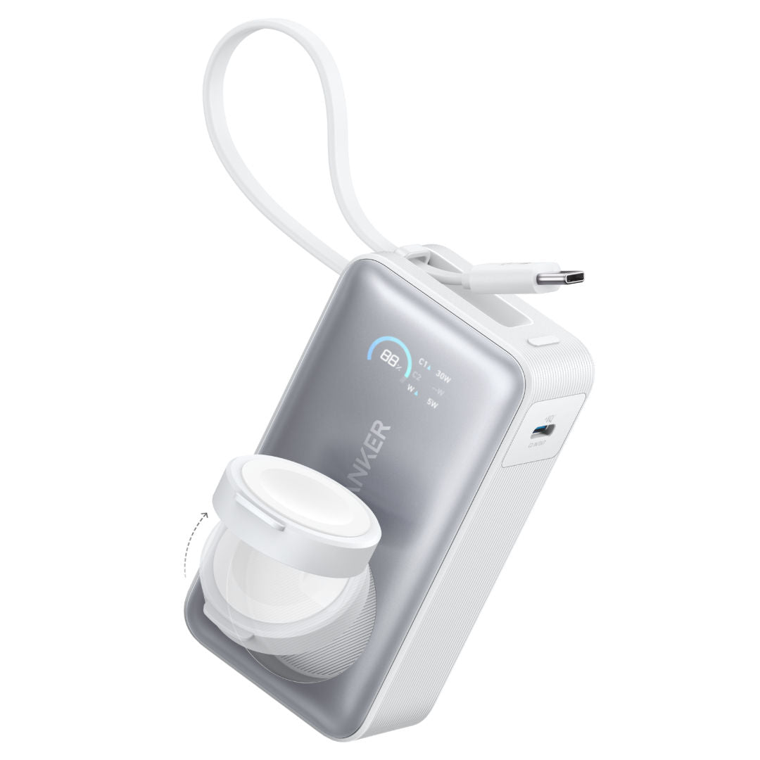 Anker MagGo 10,000mAh Power Bank with Apple Watch Charger, Built-In Cable, Smart Display