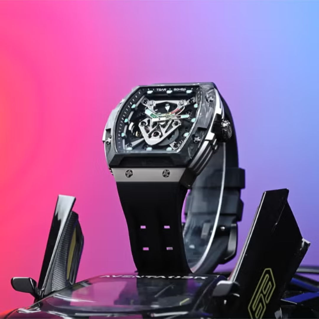 TSAR Bomba Men's Automatic Black Dial Black FKM Rubber Watch