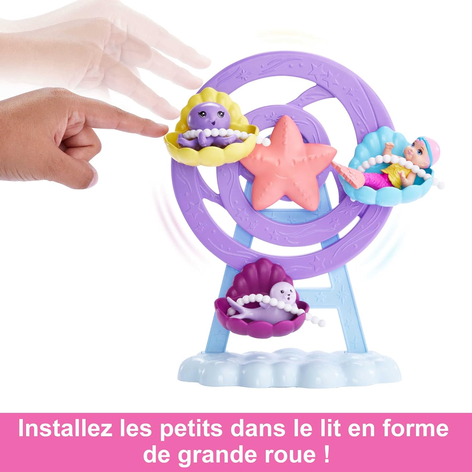 Barbie Dreamtopia Mermaid Babysitting Playset, Purple Hair Mermaid Doll with Accessories, Model HLC30