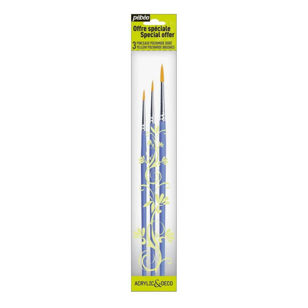 Pebeo 3 Pcs Acrylic & Deco Brush Set