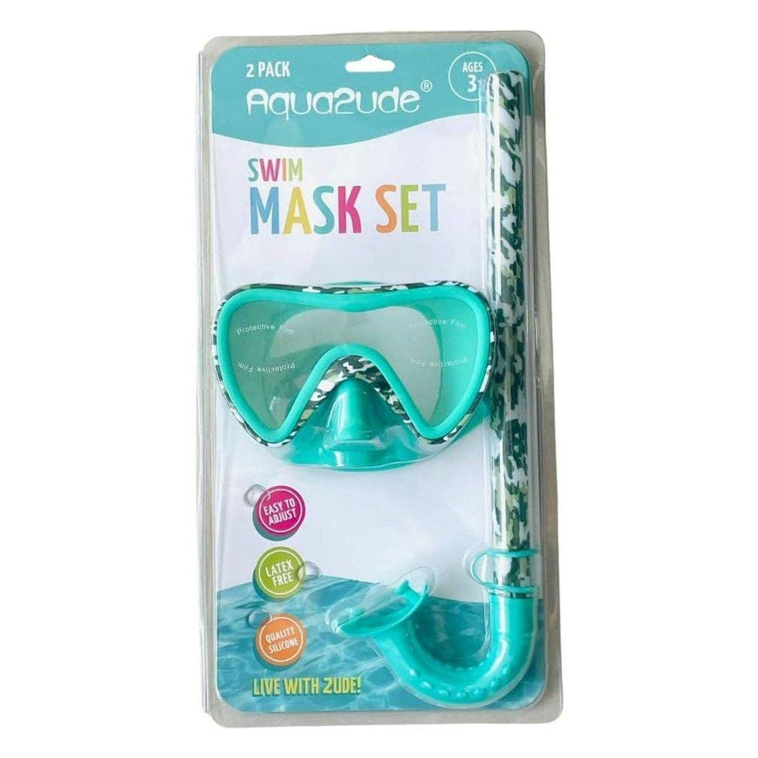 Aqua2ude Camo Swim Mask and Snorkel Set, Pack of 2, Green, 3+ Years
