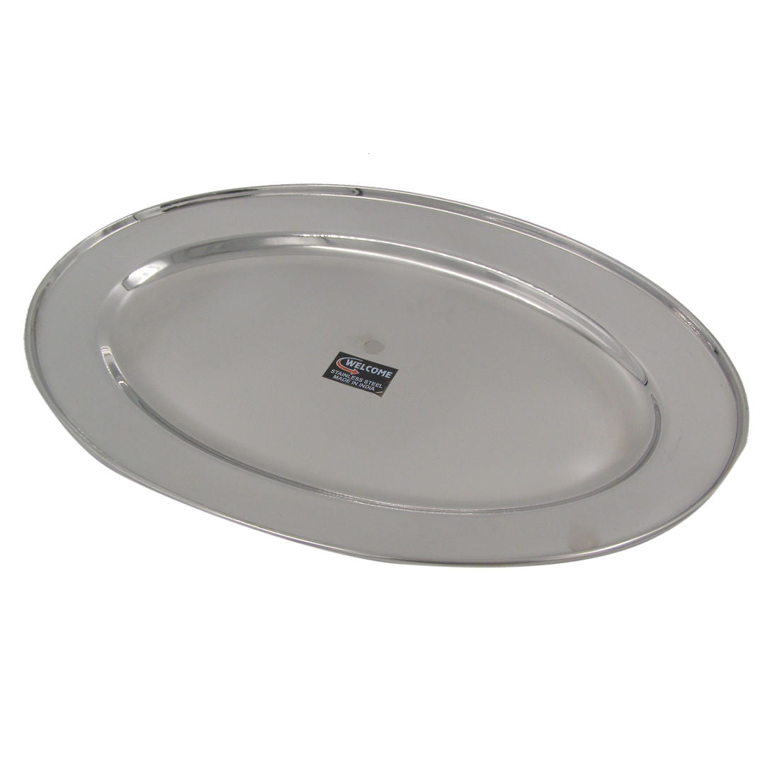 Welcome Stainless Steel Tray, Oval, 30cm