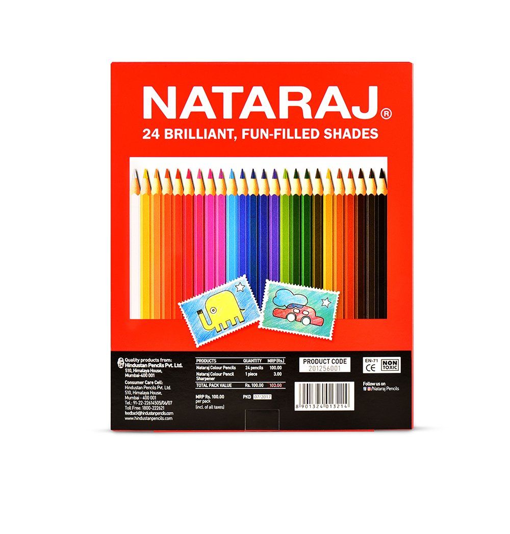 Nataraj Full Size Color Pencils with Sharpener, Assorted 24 Shades