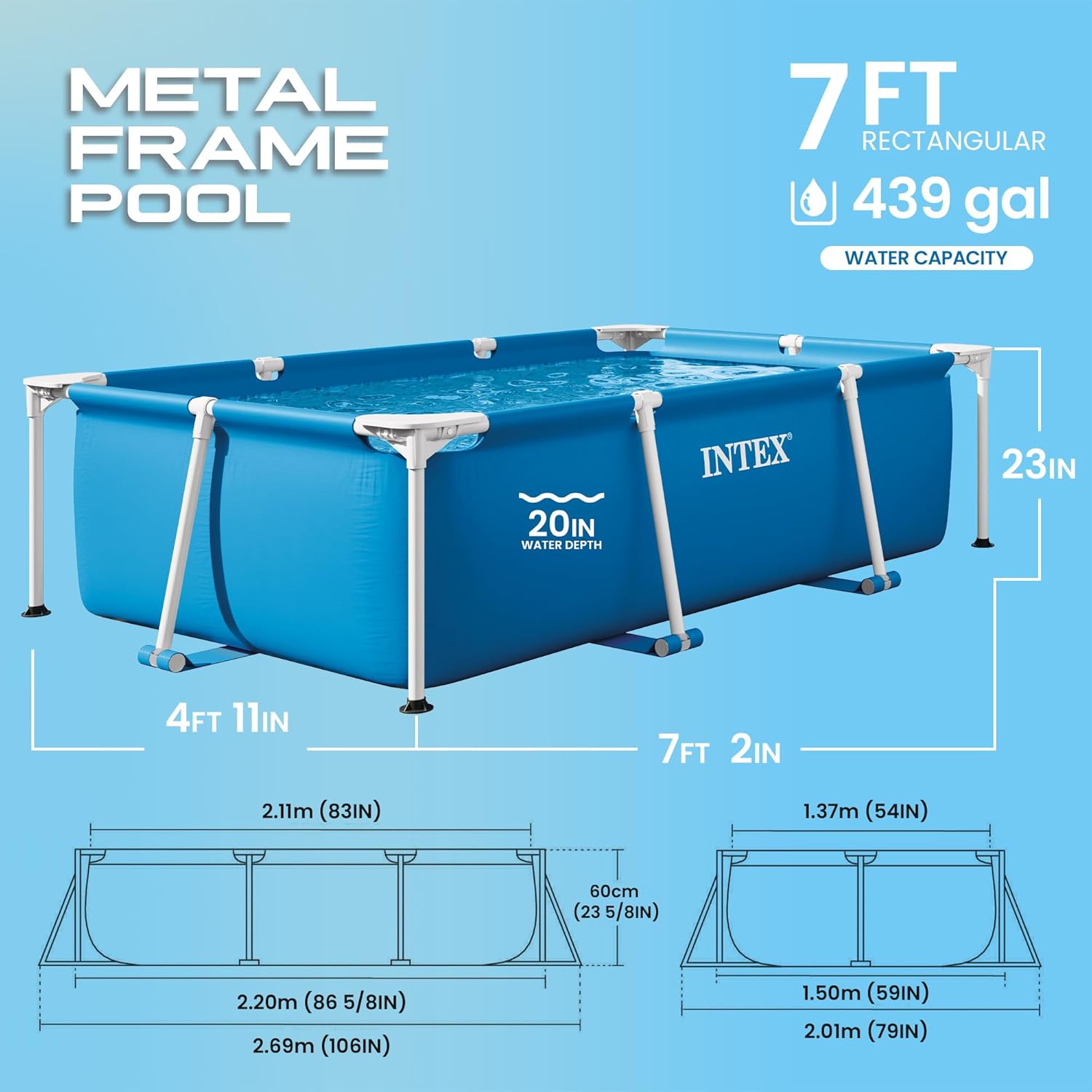 Intex Play Pool Unisex, Rectangular Frame Only Pool Without Pump