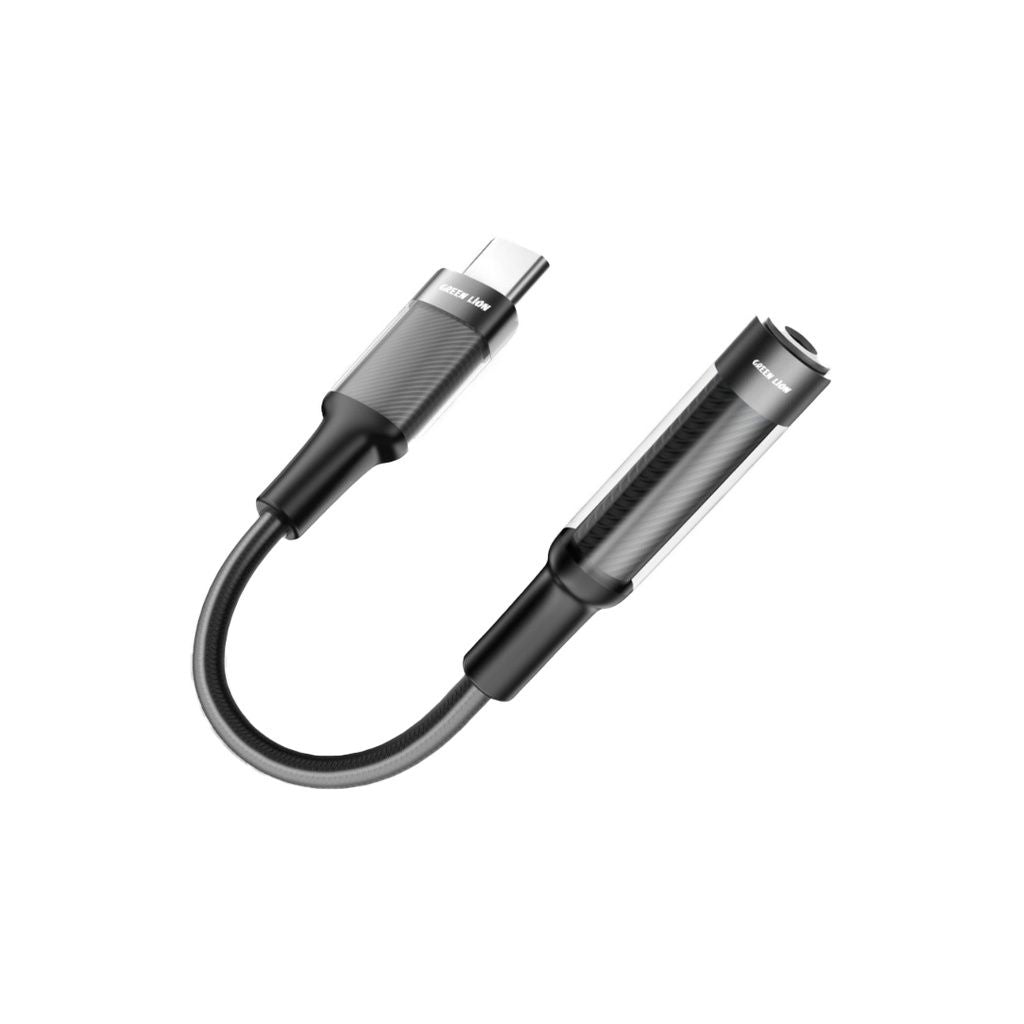 Green Lion USB-C to 3.5mm AUX Earphone Adapter, 12CM, Durable Braided, Black