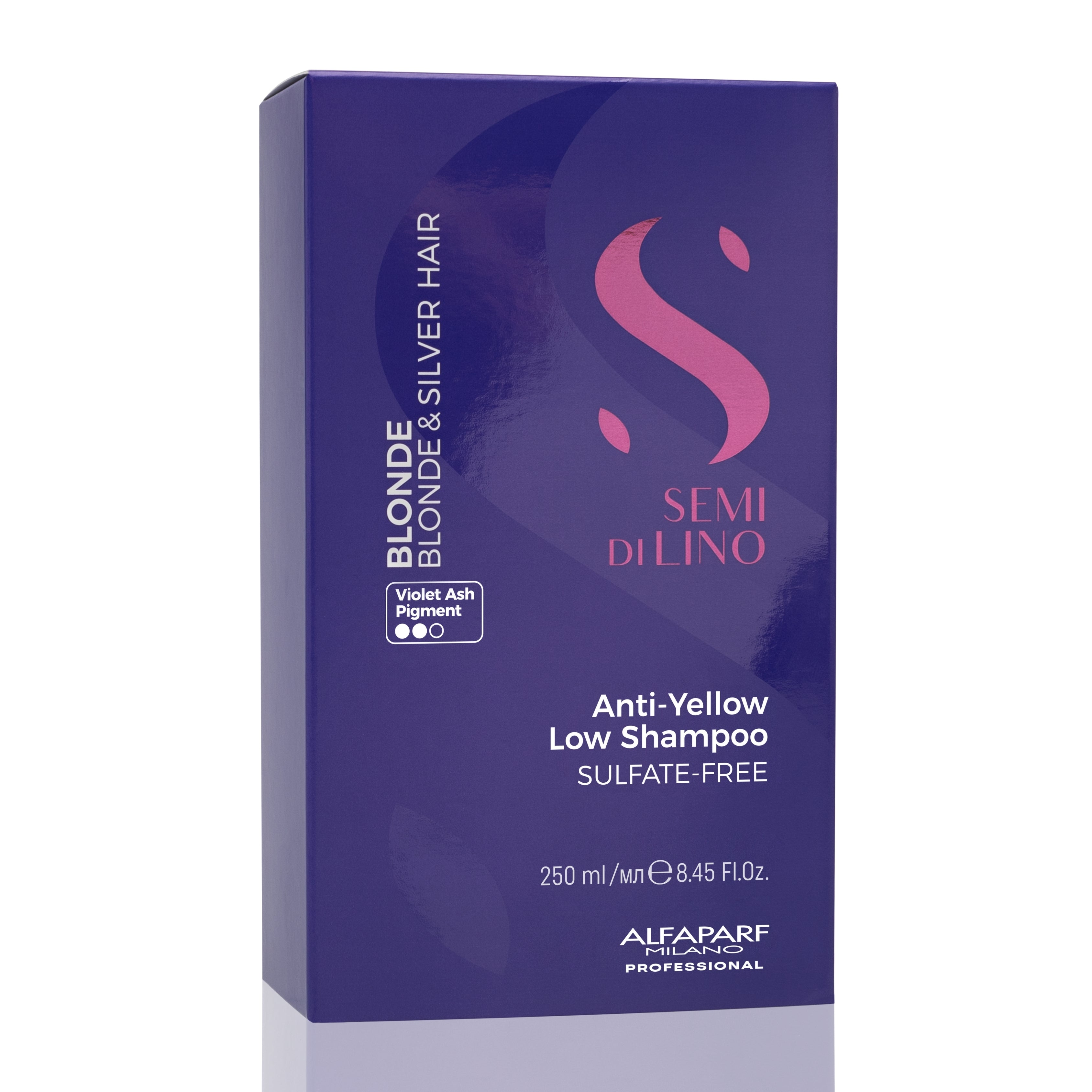 Alfaparf Milano Semi di Lino Blonde Anti-Yellow Low Shampoo for Blonde, Platinum and Silver Hair - Sulfate Free Purple Shampoo - Removes Yellow and Brassy Tones - Corrects Brassiness 250 ml