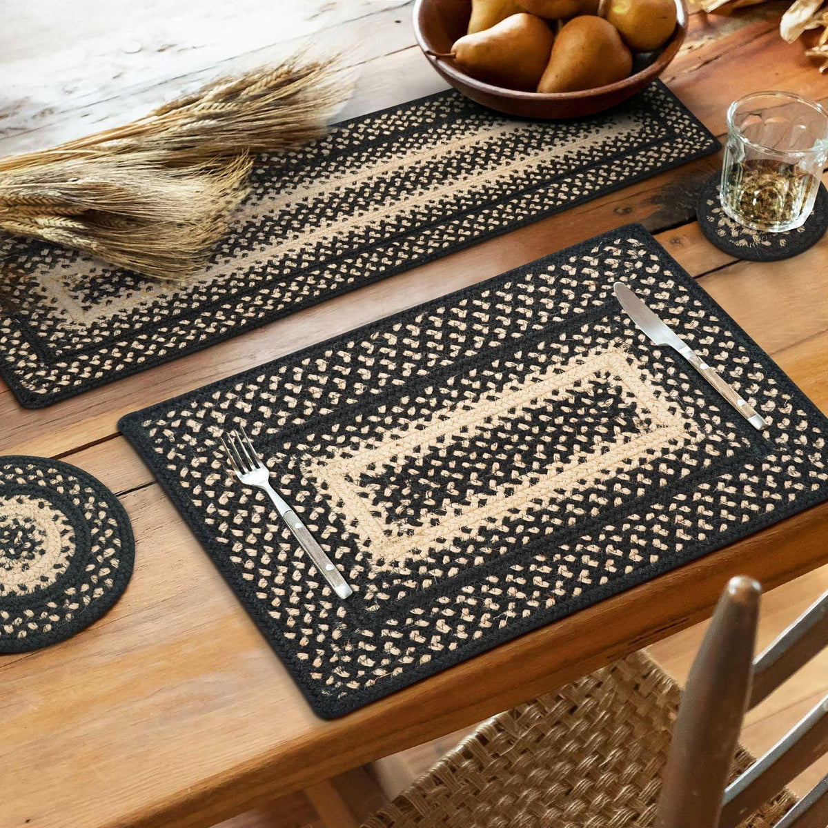 Set of 6 Manchester Braided Jute Reversible Round Placemats