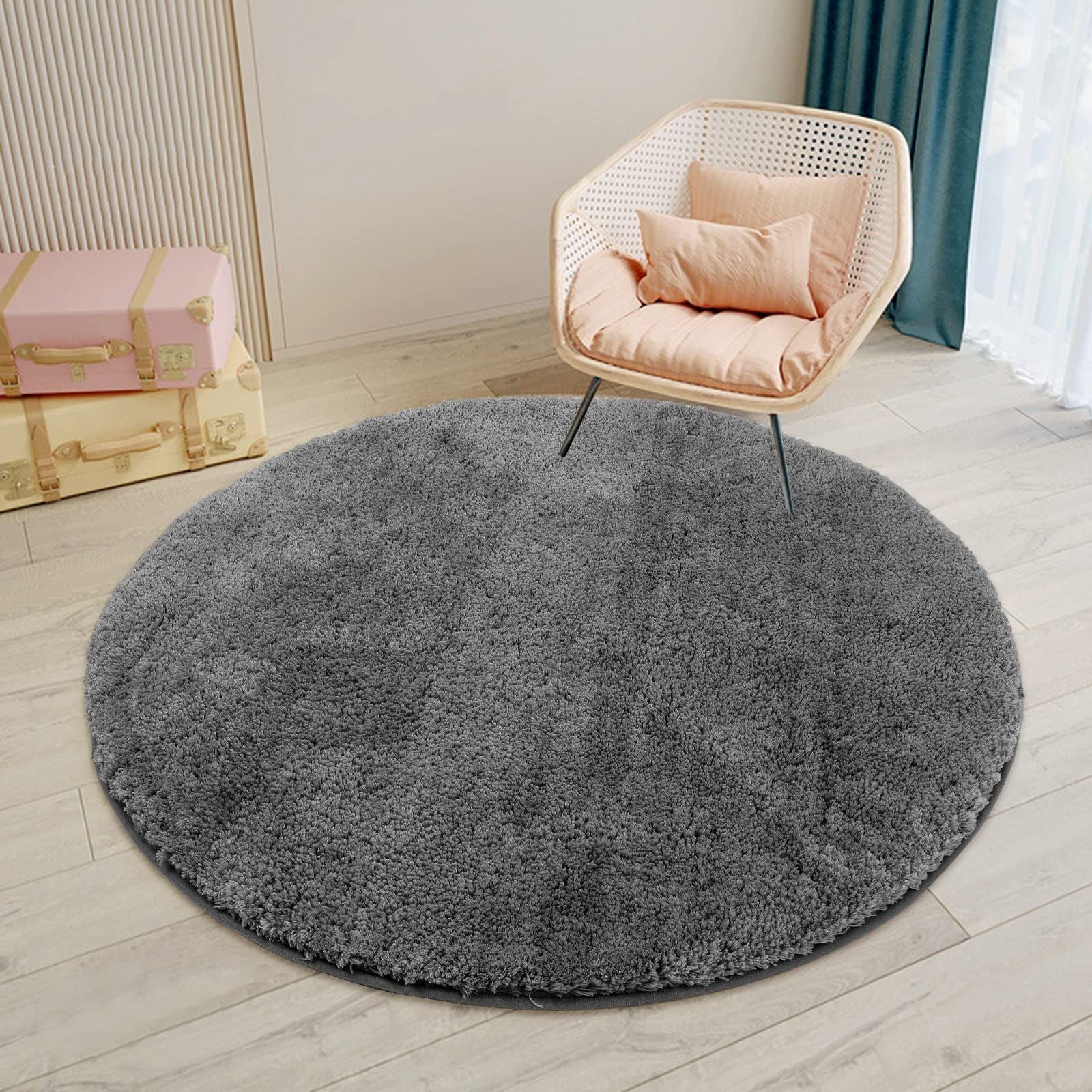 Fluffy Washable Non Slip Seavish Round Shag Rug