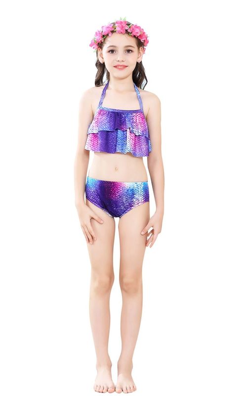 3pcs Set Girls Mermaid Tail Swimwear Beach Bikini Swimming Dress Princess Costume