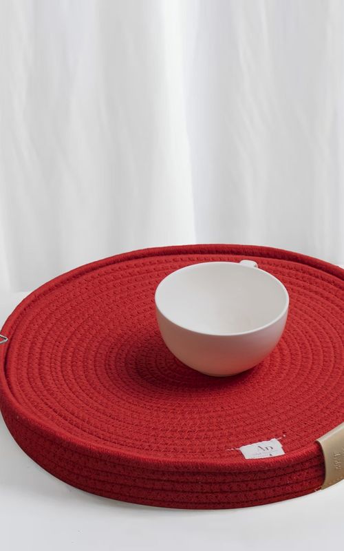Set of 4 Woven Cotton Rope Round Placemats for Plates